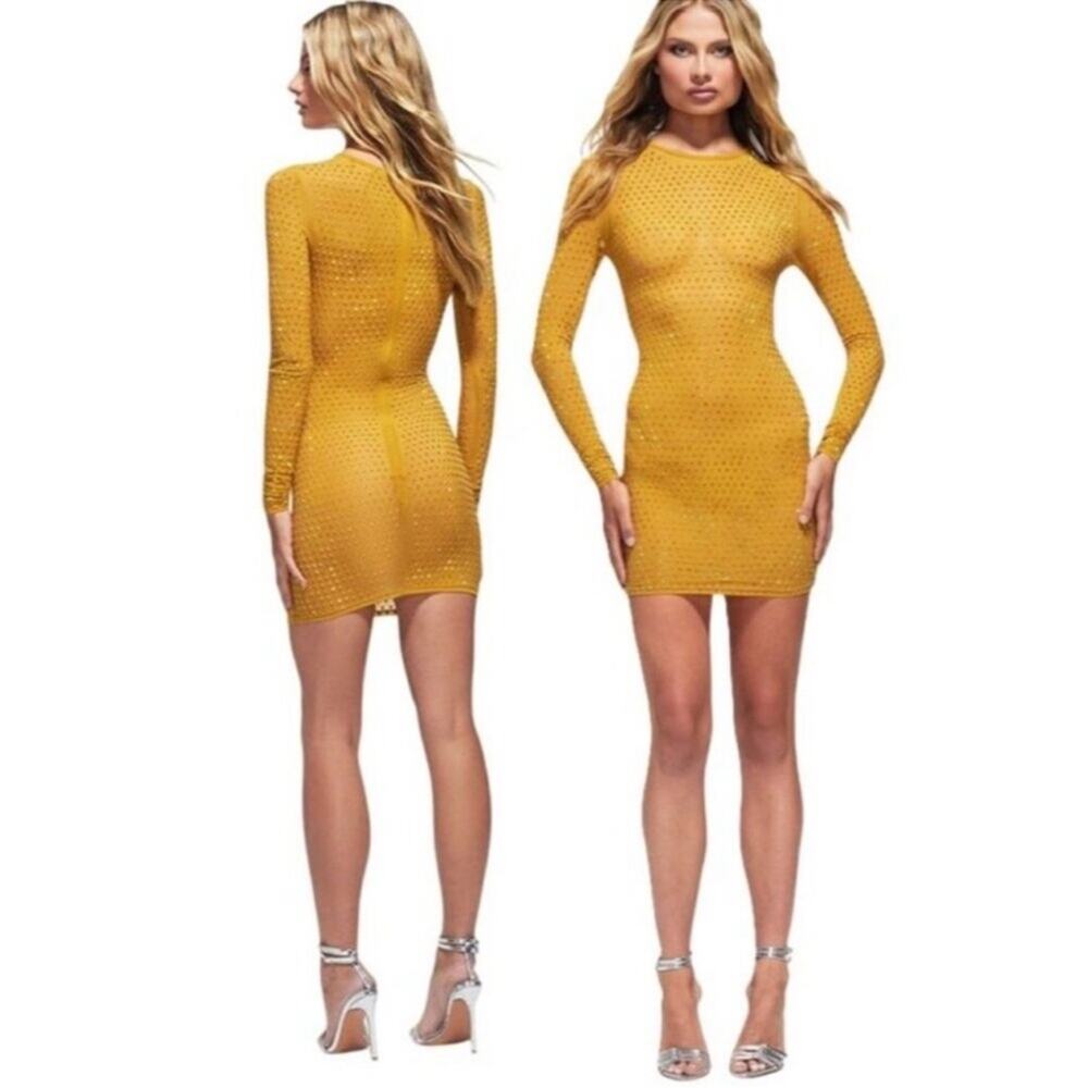 PrettyLittleThing Bodycon Dress Chartreuse Embellished Mesh Chartreuse Size 4